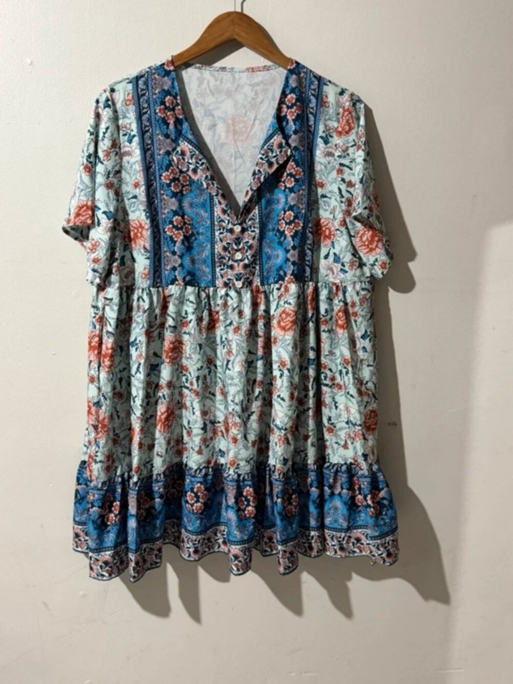 Lightweight Boho Floral Midi Dress Sz 4X Cottagecore Peasant Prairie